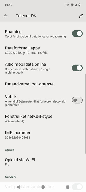 Slå Roaming til eller fra
