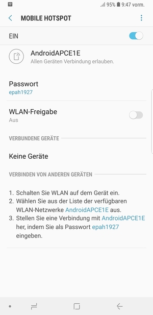 Ihr Handy ist jetzt für die Verwendung als Modem eingerichtet