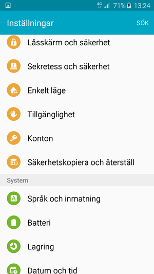 Scrolla till och välj Konton