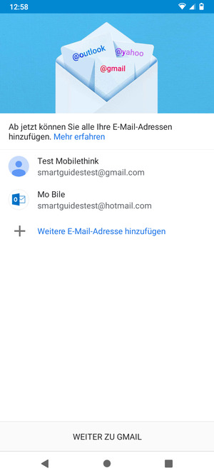 Wählen Sie WEITER ZU GMAIL
