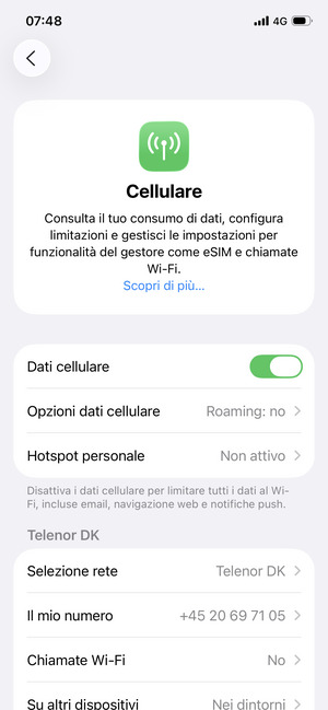 Seleziona Opzioni dati cellulare