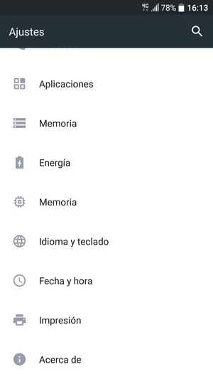 Desplácese y seleccione Acerca de