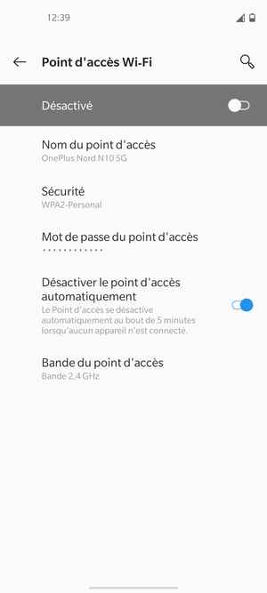 Sélectionnez Mot de passe du point d'accès
