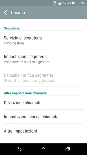 Scorri e seleziona Impostazioni segreteria