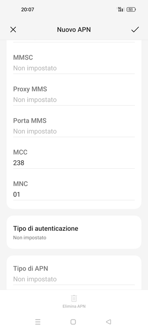 Scorri verso il basso e inserisci le informazioni di internet