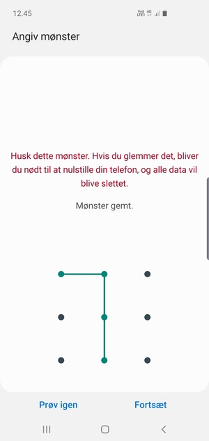 Tegn et oplåsningsmønster og vælg Fortsæt