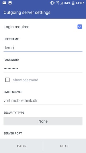 Enter Outgoing server address