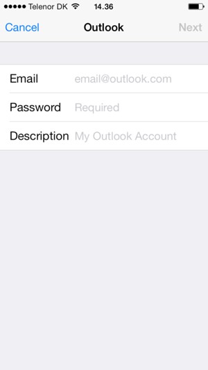 Enter Gmail or Hotmail information and select Next
