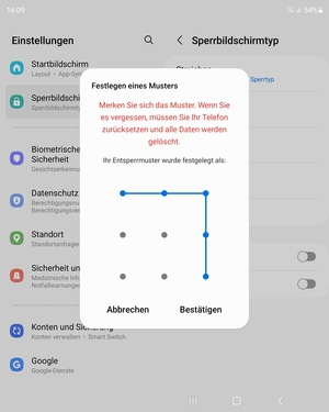 Zeichnen Sie das Entsperrmuster erneut und wählen Sie Bestätigen