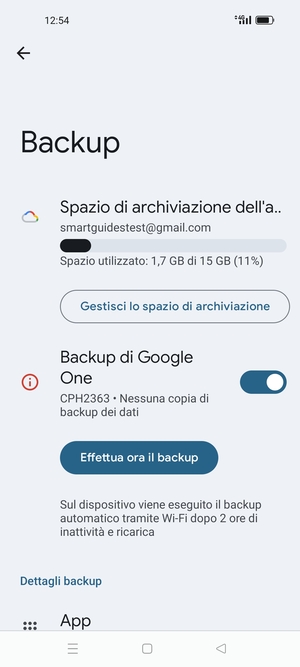 Seleziona Spazio di archivazione dell'account