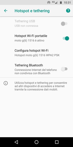 Il telefono è ora pronto per essere usato come modem