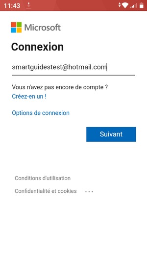 Saisissez votre adresse e-mail et sélectionnez Suivant