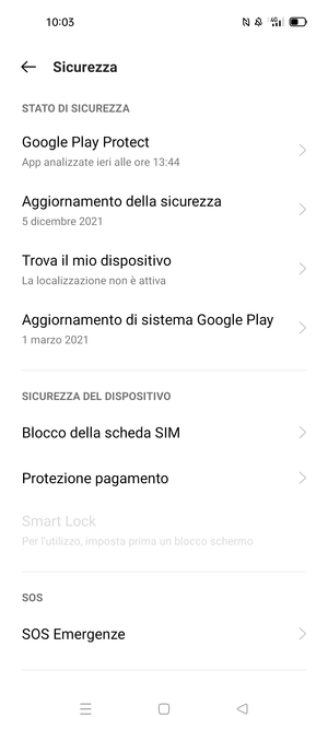 Seleziona  Blocco della scheda SIM