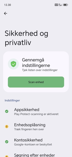 For at aktivere din skærmlås, gå til menuen Sikkerhed og personlige oplysninger og vælg Enhedsoplåsning