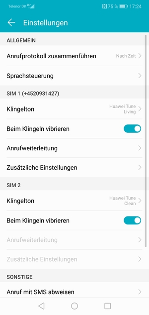 Scrollen Sie zu SIM 1 oder SIM 2 und wählen Sie Zusätzliche Einstellungen