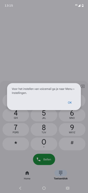 Als uw voicemail niet geïnstalleerd is, selecteert u OK