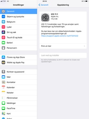 Hvis din iPad ikke er oppdatert, velg Last ned og installer