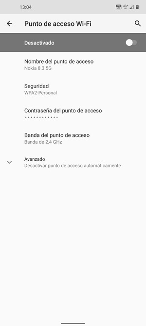 Seleccione Contraseña del punto de acceso