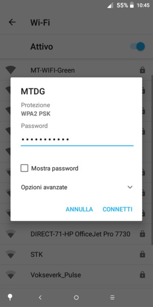 Inserisci la password del Wi-Fi e seleziona CONNETTI