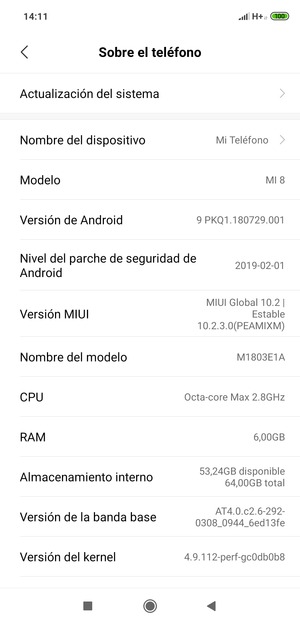 Seleccione Actualización del sistema