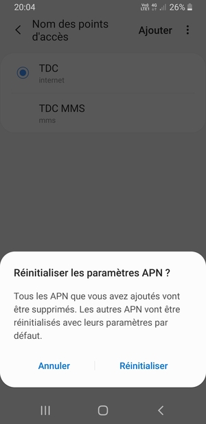Sélectionnez Réinitialiser