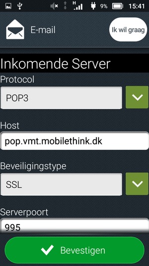 Voer binnenkomend serveradres in