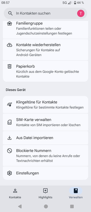 Scrollen Sie und wählen Sie SIM-Karte verwalten