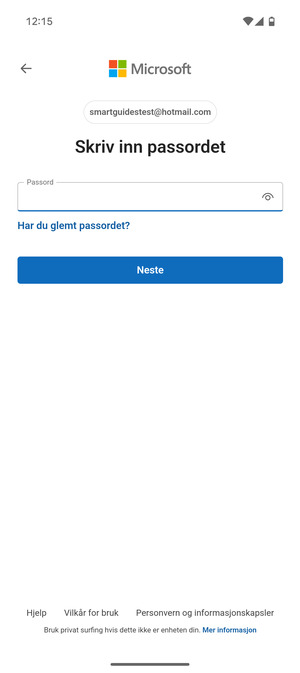 Skriv inn passord og velg Neste