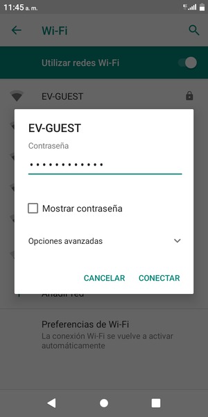Introduzca la contraseña de Wi-Fi y seleccione CONECTAR