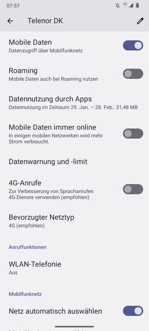 Um das Netzwerk zu wechseln, falls Probleme auftreten, schalten Sie Netz automatisch auswählen aus