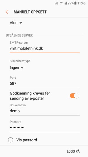 Bla ned og skriv inn utgående serveradresse