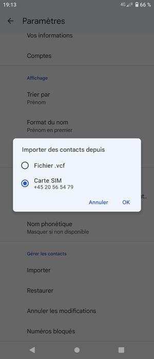 Sélectionnez Carte SIM puis OK