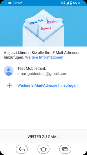 Wählen Sie WEITER ZU GMAIL