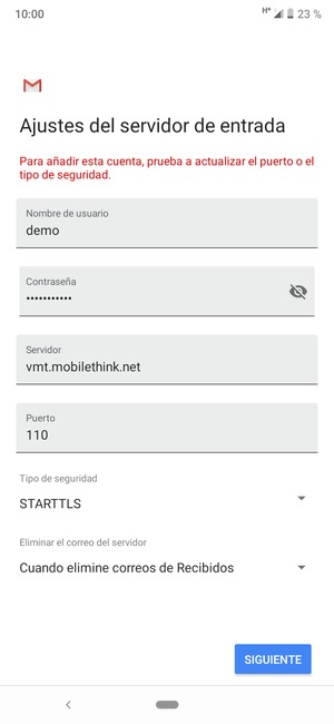 Seleccione Tipo de seguridad