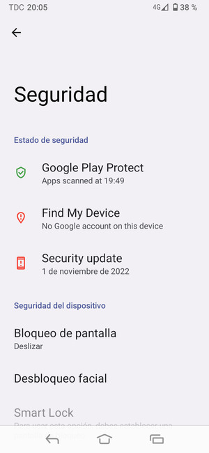Para activar su bloqueo de pantalla, vaya al menú Seguridad y seleccione Bloqueo de pantalla
