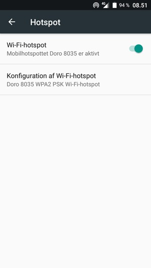 Din telefon er nu sat op til brug som modem