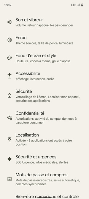 Faites défiler et sélectionnez Sécurité