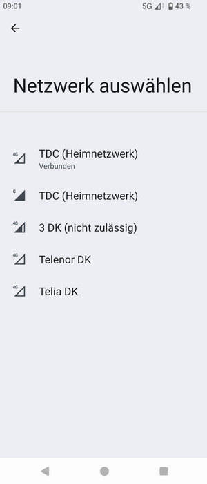 Wählen Sie einen Netzbetreiber von der Liste