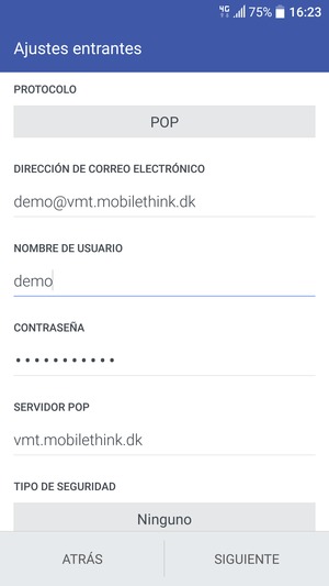 Introduzca Nombre de usuario y la dirección de servidor entrada. Seleccione SIGUIENTE