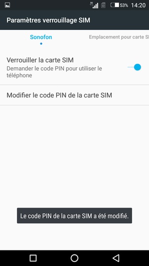 Votre code PIN de la carte SIM a été modifié