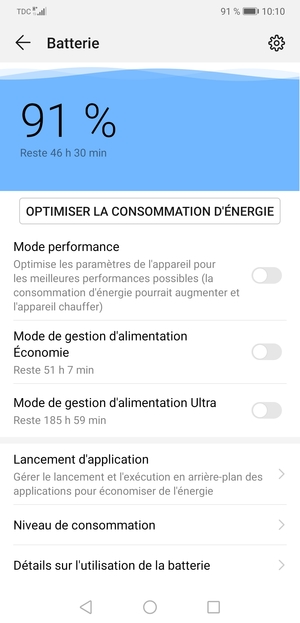 Activer le Mode de gestion d'alimentation Économie