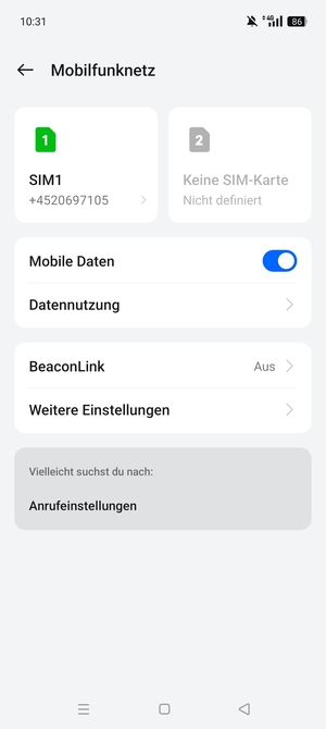 Wählen Sie SIM1 oder SIM2