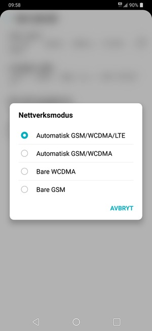 Velg Bare GSM for å aktivere 2G