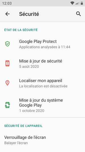 Sélectionnez Verrouillage de l'écran