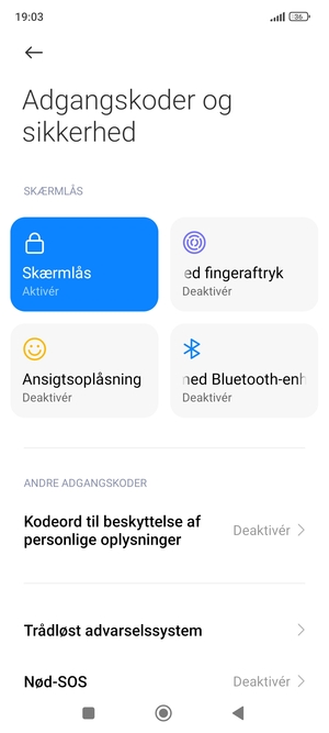 Din telefon er nu sikret med en skærmlås