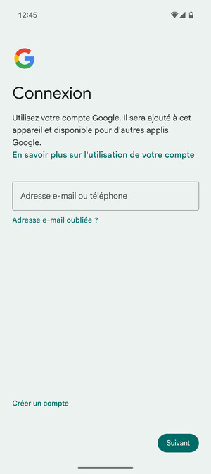 Saisissez votre adresse e-mail et sélectionnez Suivant