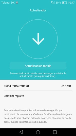 Si su teléfono no está actualizado, seleccione Actualización rápida