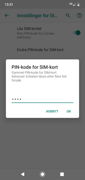 Skriv inn Gammel PIN-kode for SIM-kort og velg OK