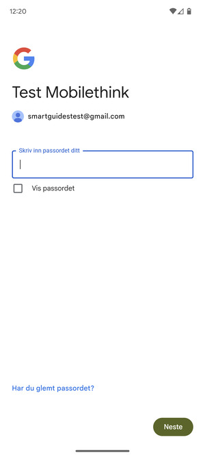 Skriv inn passord og velg Neste