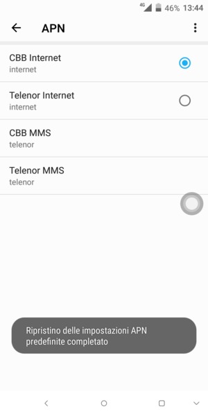 Le impostazioni del tuo telefono saranno ripristinate secondo le impostazioni internet e MMS predefinite